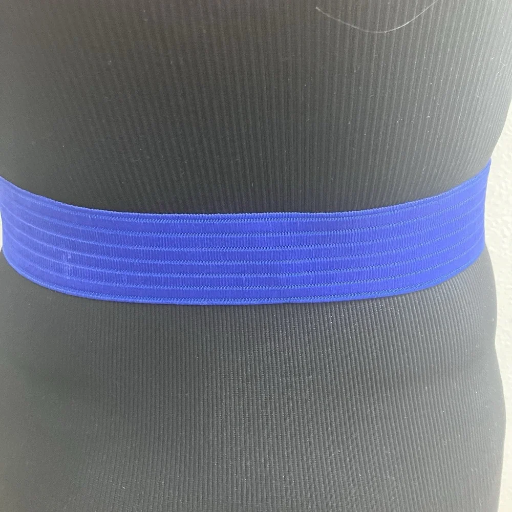 VTG 80s Statement Belt Royal Blue Wide Elastic Band Closure Buckle Braided 27